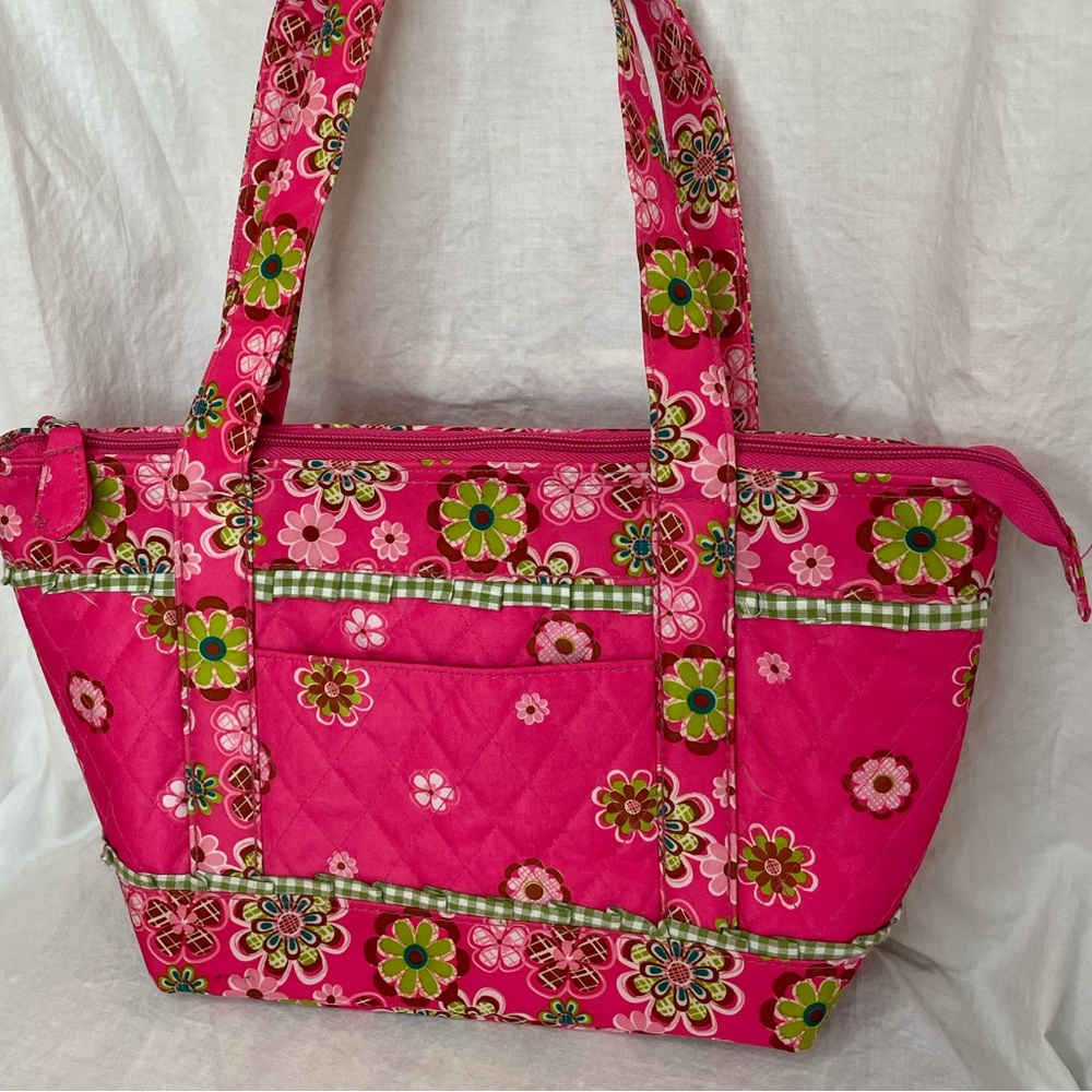 Insulated Tote in Bright Spring Colors. Charming Pink & Green Floral Design NWOT